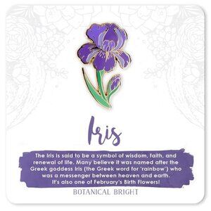 Iris Enamel Pin‎ - February Birth Flower - Gold Plated Floral Brooch & Jewelry